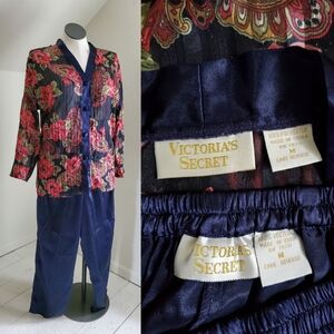 90s Vintage Gold Label Victoria's Secret Satin Floral Pajama Pants & Top…